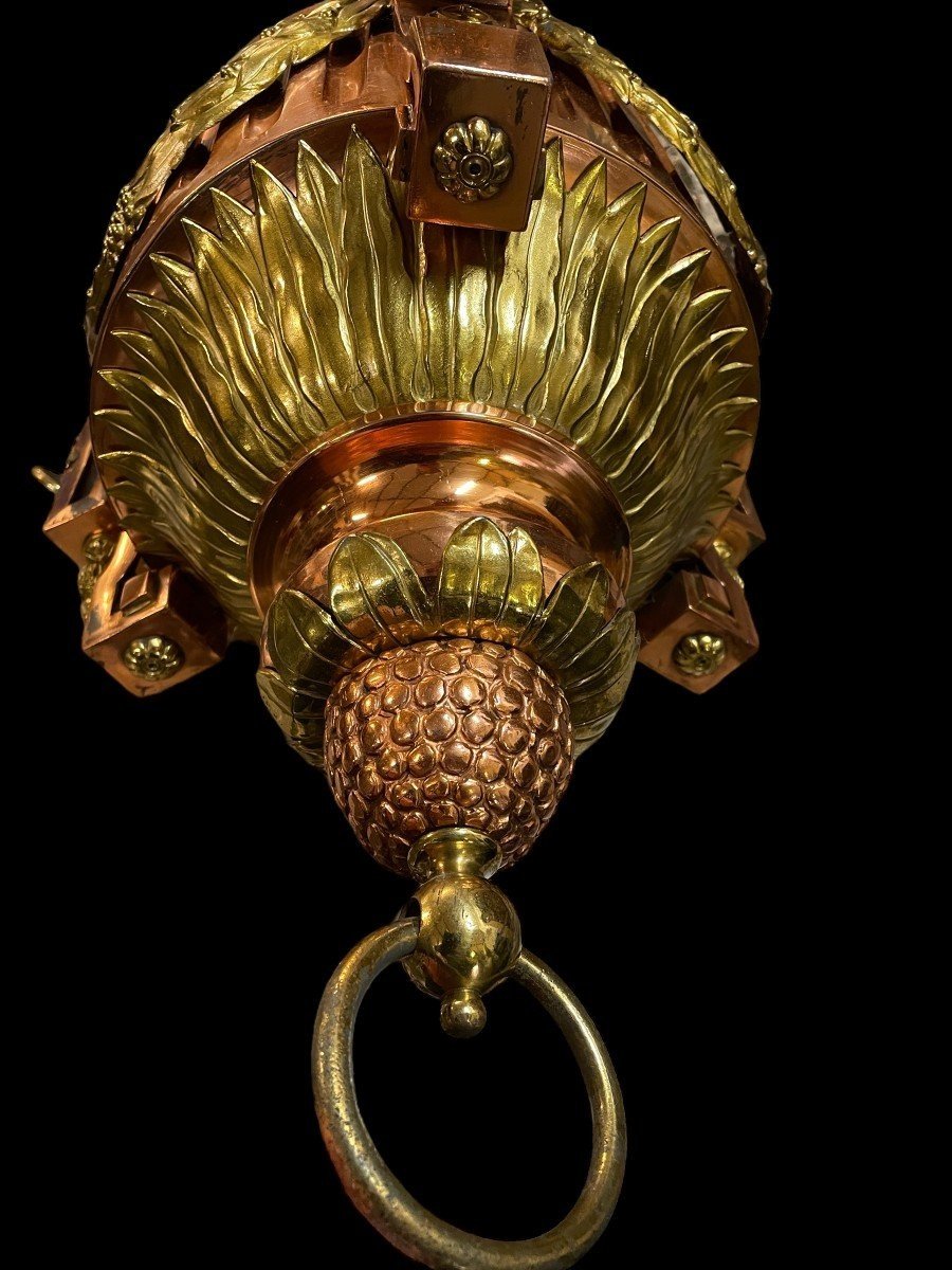 Grande "lampe-dieu" En Cuivre Jaune Et Rouge De Style Louis XVI 19ème.-photo-4