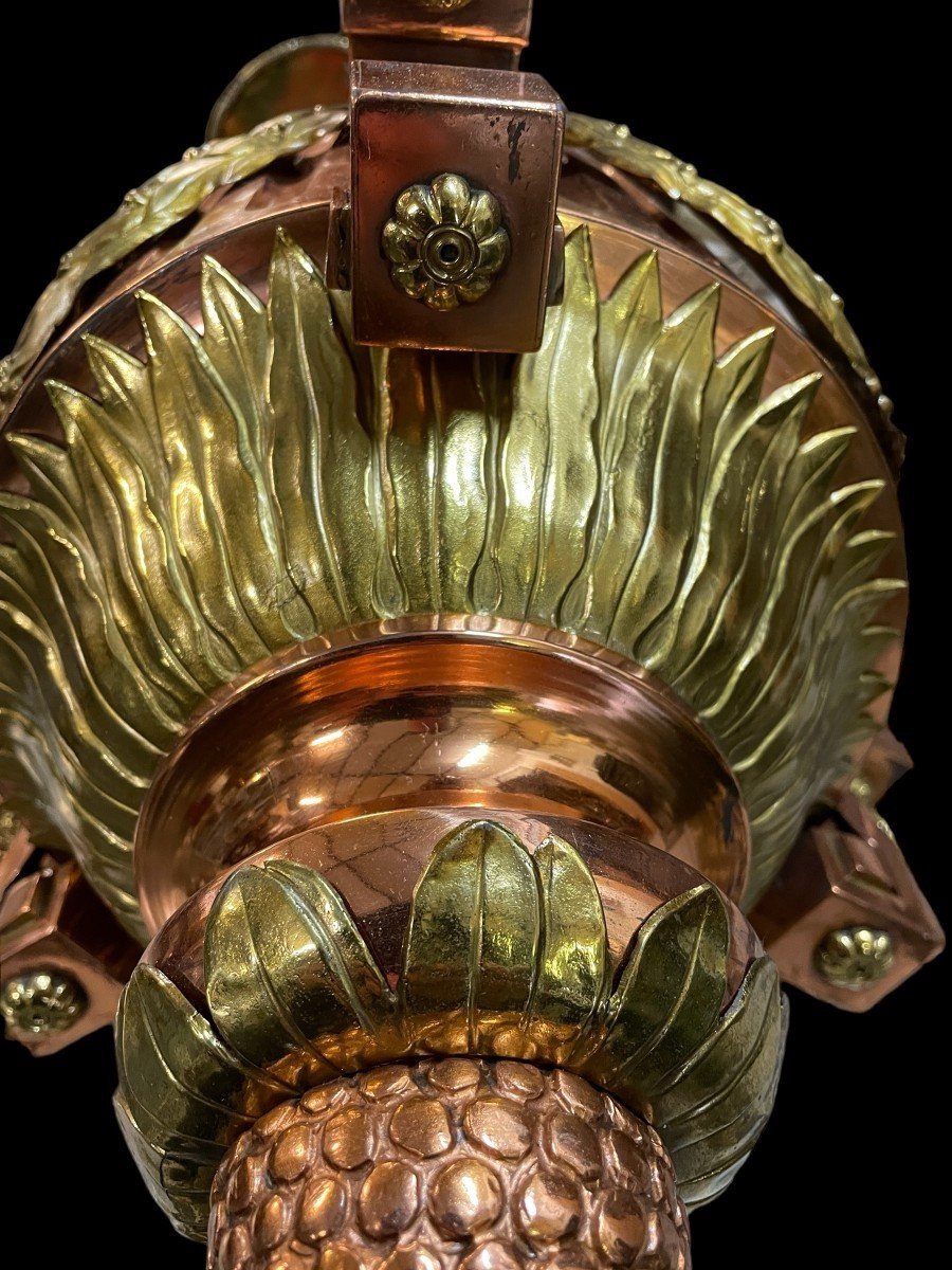 Large “lampe-dieu” In Yellow And Red Copper In Louis XVI Style 19thc.-photo-5