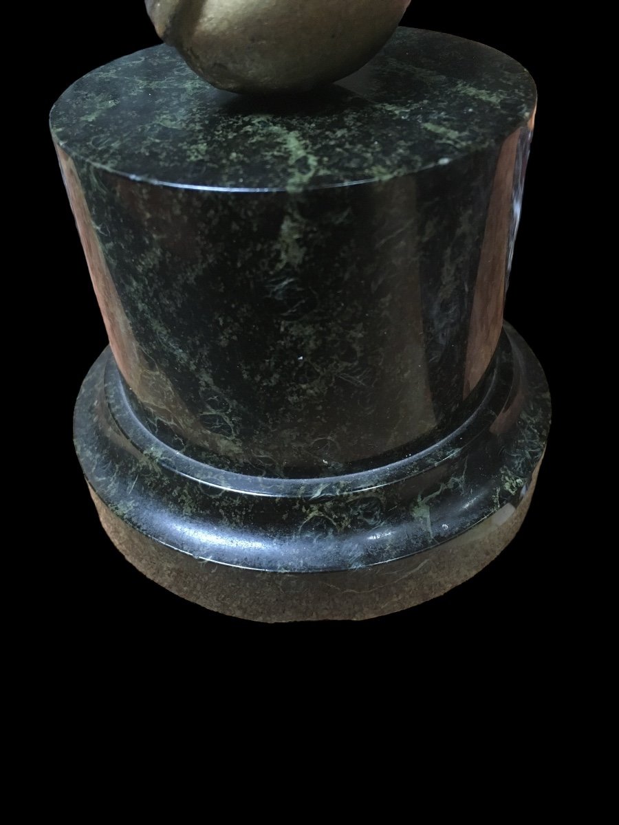 Wooden Sculpture (atlas) On Green Marble Base.-photo-6