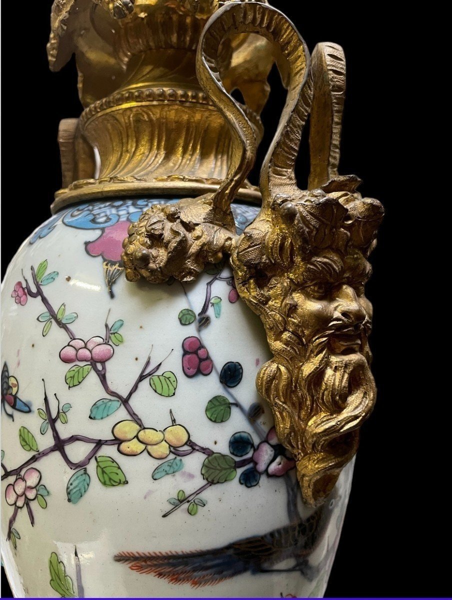 Pair Of Chinese Famille Rose Vases Transformed Into  Floor Lamps 19th Century.-photo-4