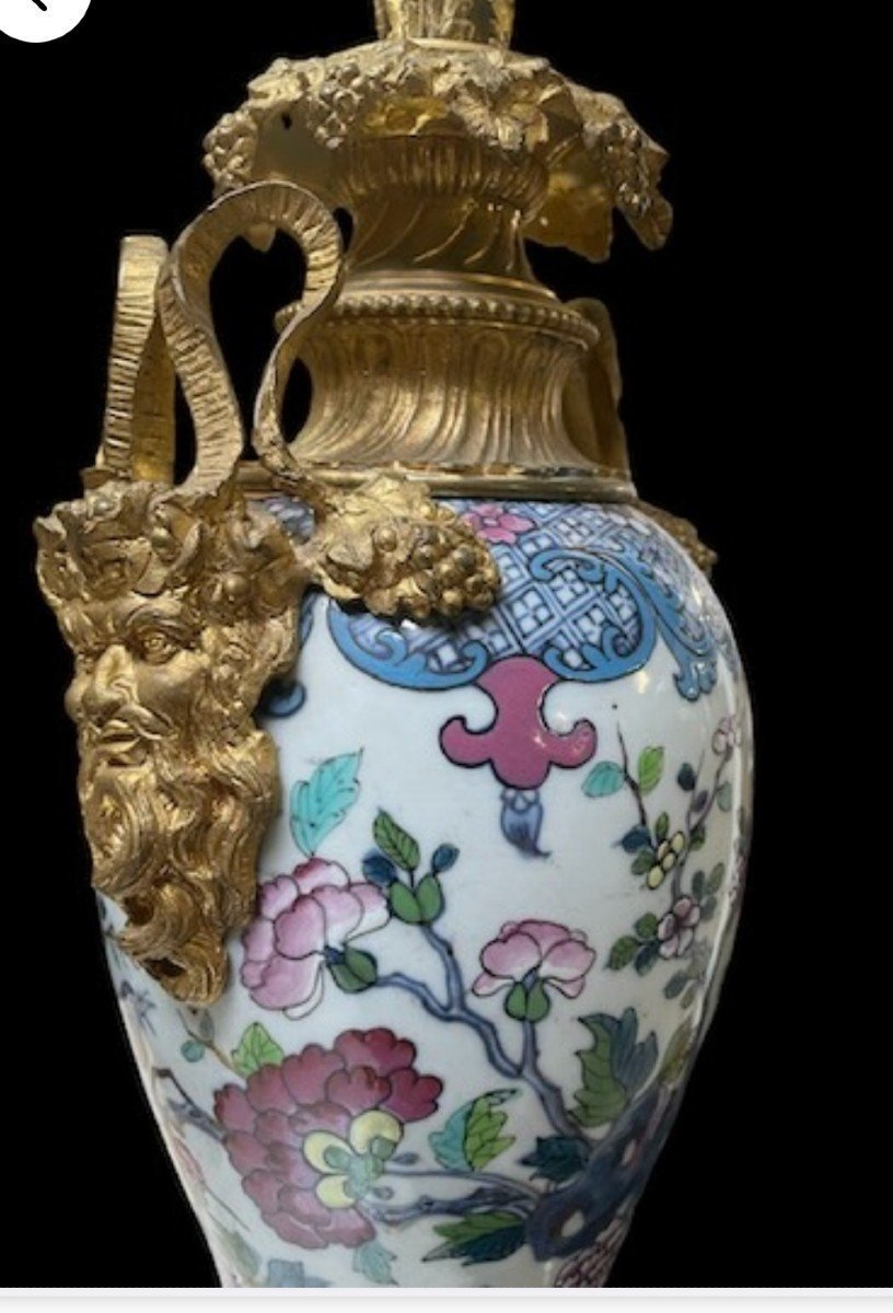 Pair Of Chinese Famille Rose Vases Transformed Into  Floor Lamps 19th Century.-photo-7