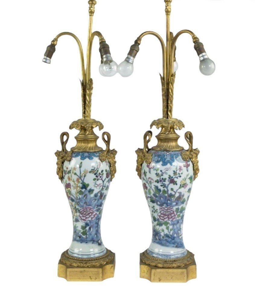 Pair Of Chinese Famille Rose Vases Transformed Into  Floor Lamps 19th Century.-photo-8