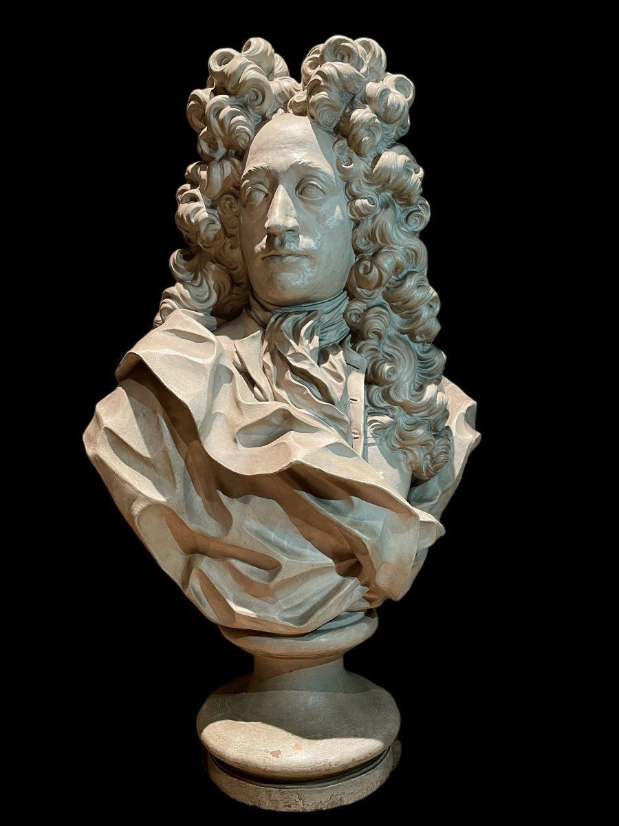 Grand Buste De Noble De Style Louis XIV En Terre Cuite 19ème. ( 79cm )-photo-2