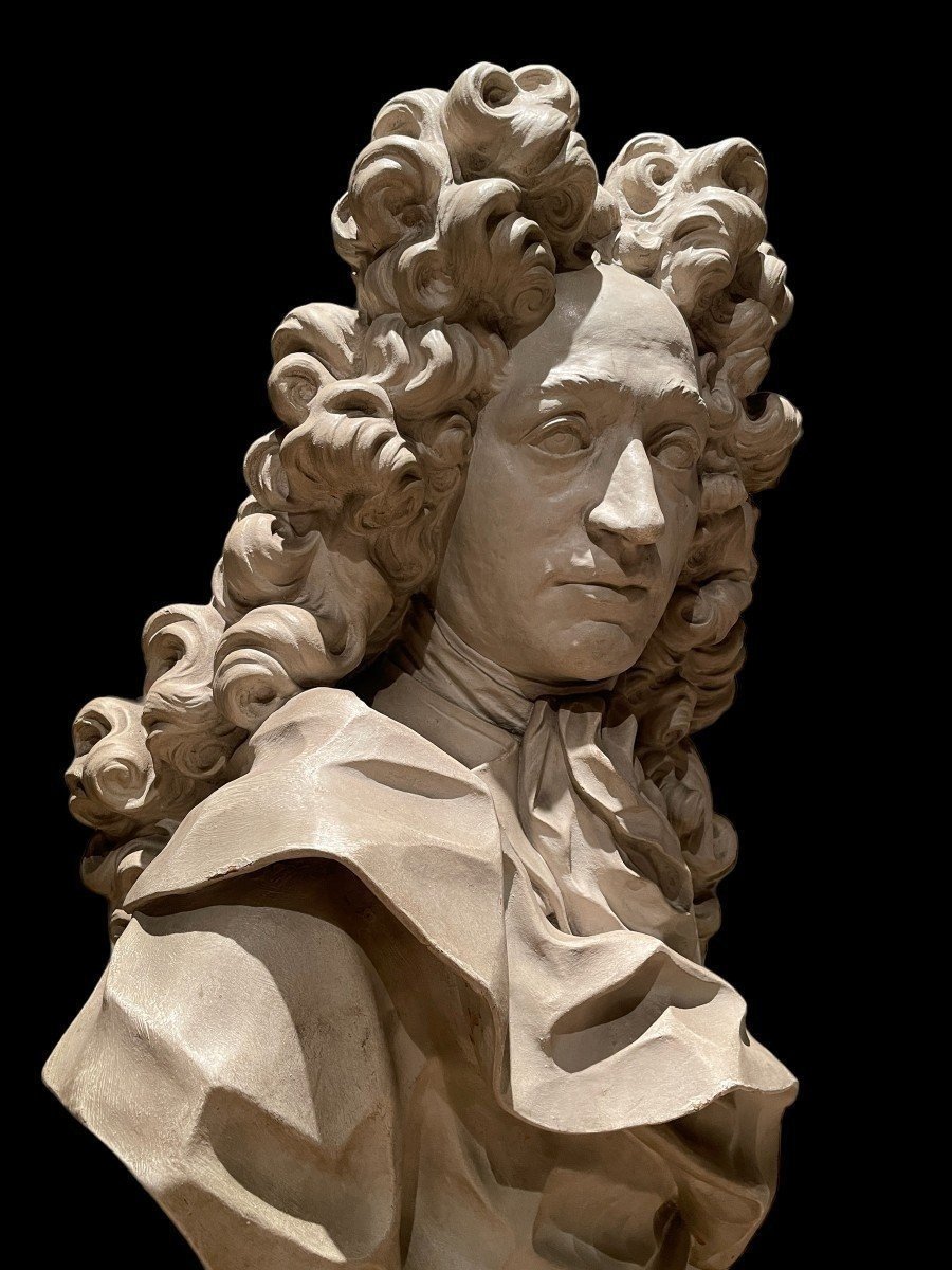Grand Buste De Noble De Style Louis XIV En Terre Cuite 19ème. ( 79cm )-photo-3