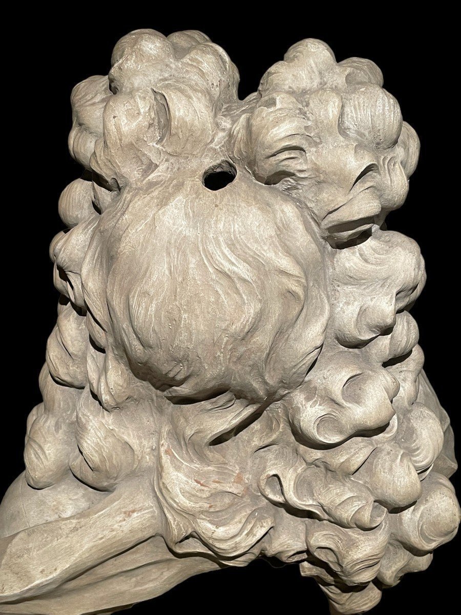 Grand Buste De Noble De Style Louis XIV En Terre Cuite 19ème. ( 79cm )-photo-2