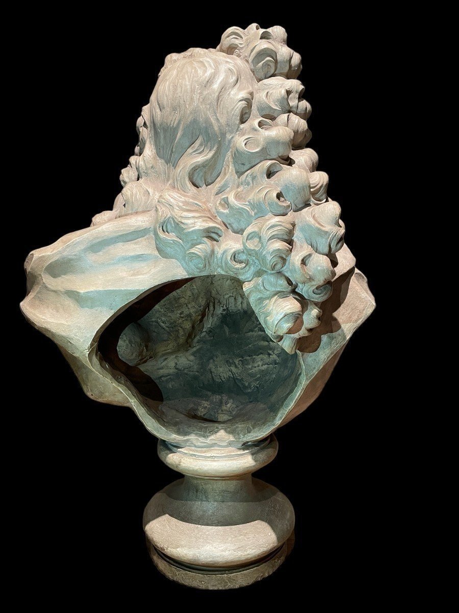 Grand Buste De Noble De Style Louis XIV En Terre Cuite 19ème. ( 79cm )-photo-5