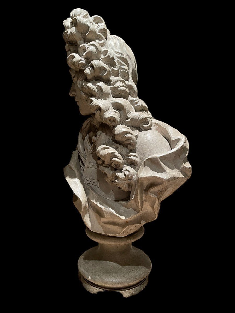 Grand Buste De Noble De Style Louis XIV En Terre Cuite 19ème. ( 79cm )-photo-6