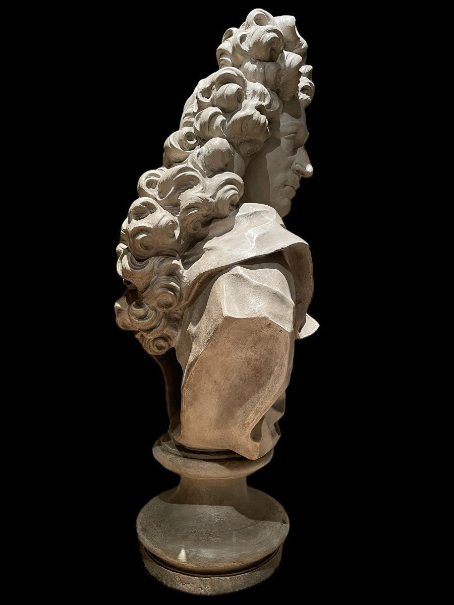 Grand Buste De Noble De Style Louis XIV En Terre Cuite 19ème. ( 79cm )-photo-7