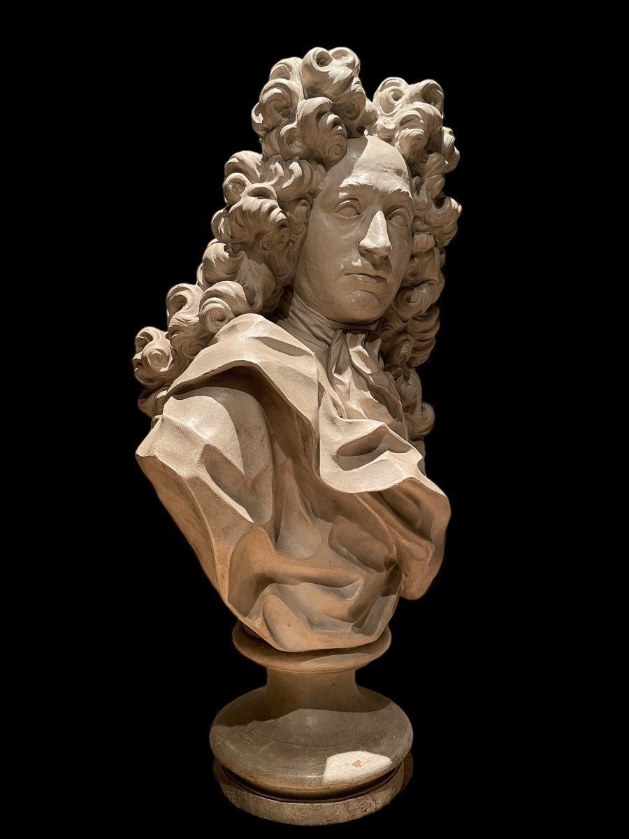 Grand Buste De Noble De Style Louis XIV En Terre Cuite 19ème. ( 79cm )