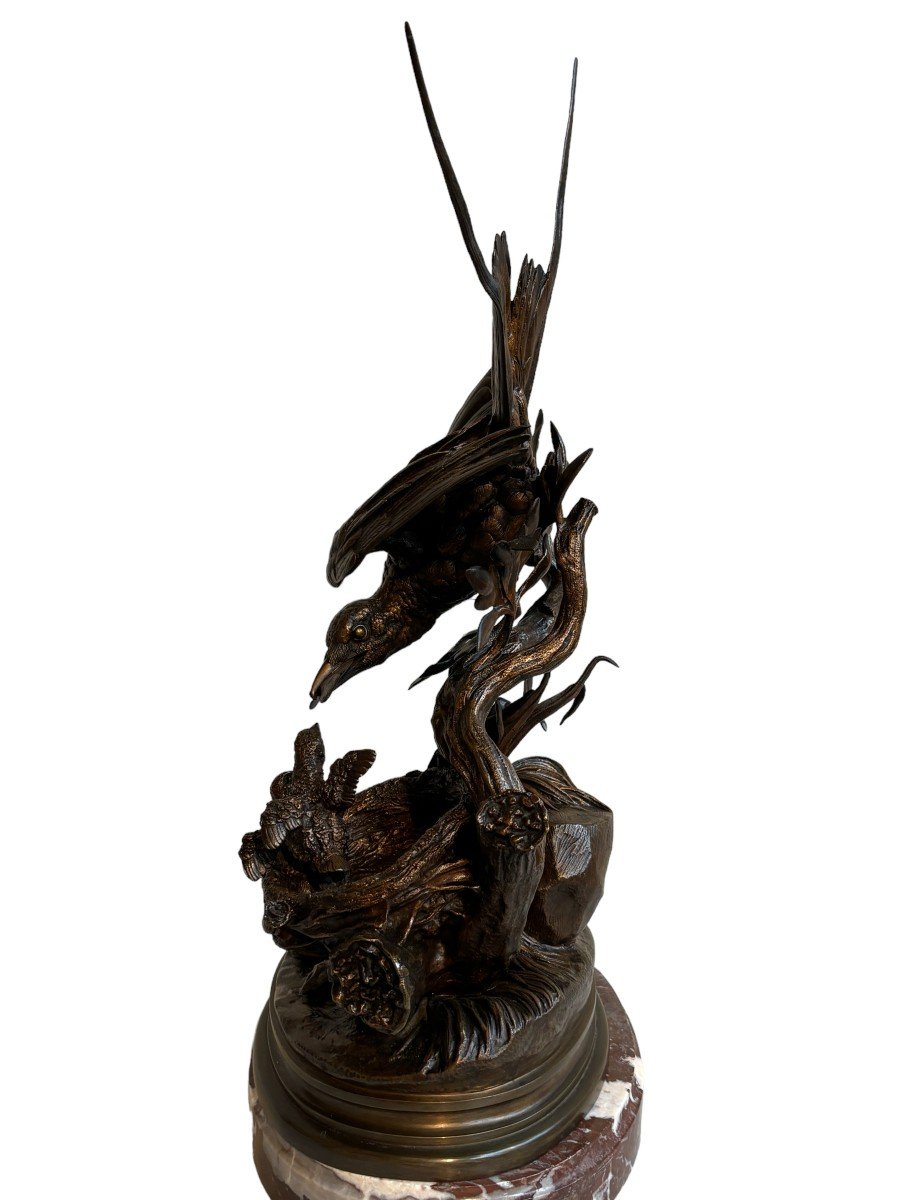Jolie Sculpture "l'heure Du Repas" En Bronze De J. Moigniez 19ème.-photo-3