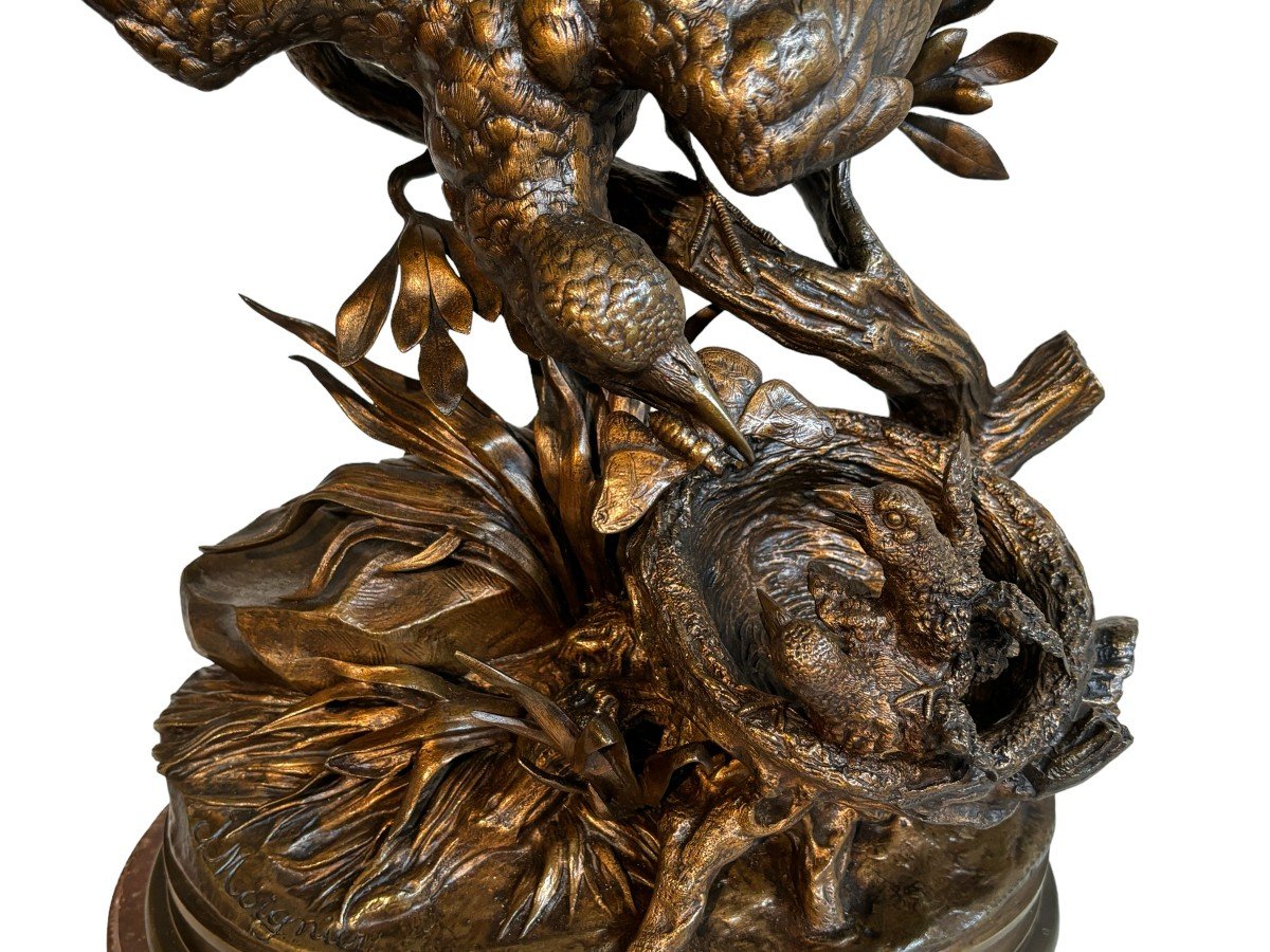 Jolie Sculpture "l'heure Du Repas" En Bronze De J. Moigniez 19ème.-photo-8
