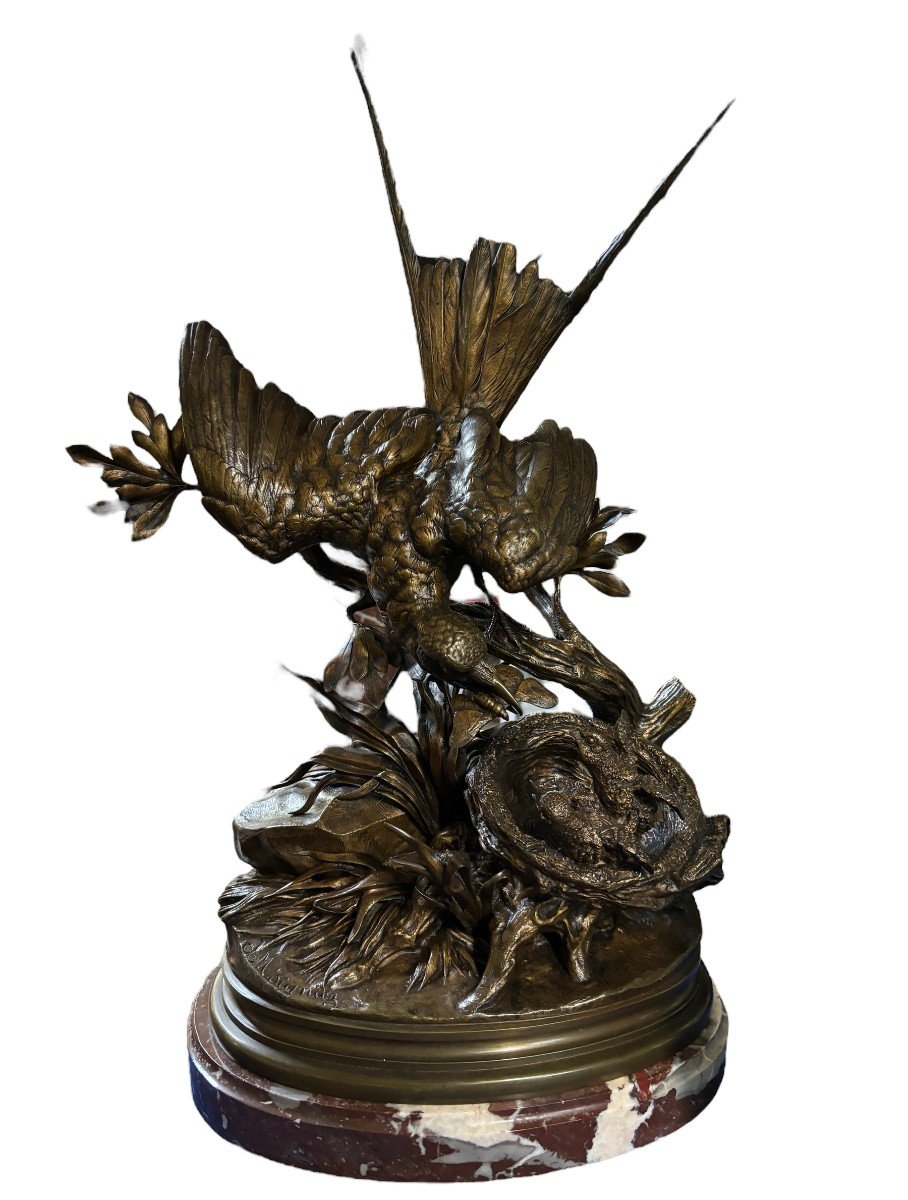 Jolie Sculpture "l'heure Du Repas" En Bronze De J. Moigniez 19ème.