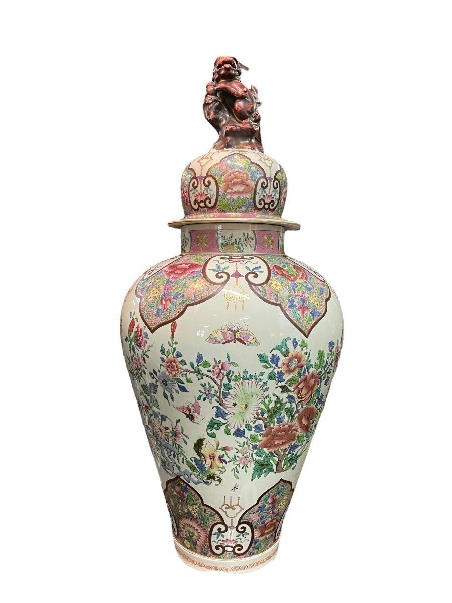 Very Large Famille Rose Style Lidded Vase, Samson, France, 19thc. (95 Cm)-photo-5