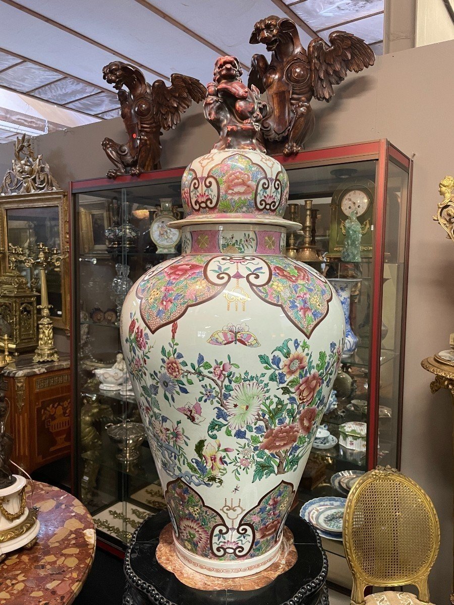 Very Large Famille Rose Style Lidded Vase, Samson, France, 19thc. (95 Cm)-photo-8