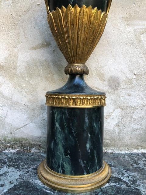 Paire De Candélabres Suédois En Bronze Doré / Métal Marbré 1900.-photo-4