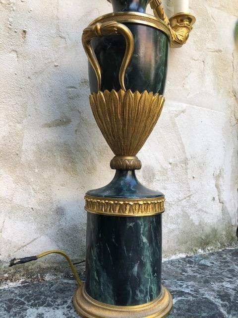 Paire De Candélabres Suédois En Bronze Doré / Métal Marbré 1900.-photo-2