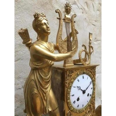 Clock In Gilded And Chiseled Bronze, Empire Period 1820-1830.