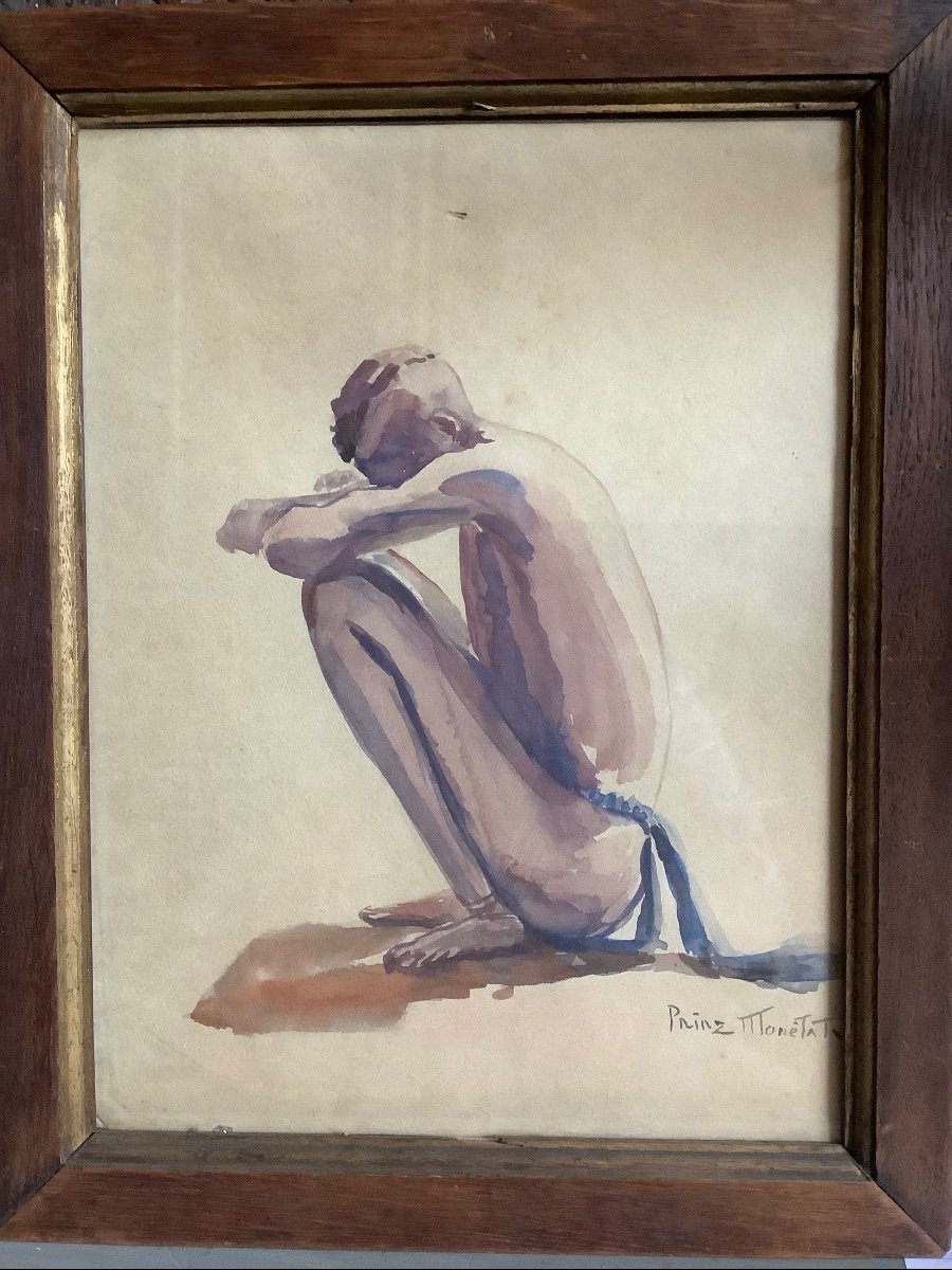 Peinture ( Jeune Homme Africain Assis ) 32x24 Cm -photo-4