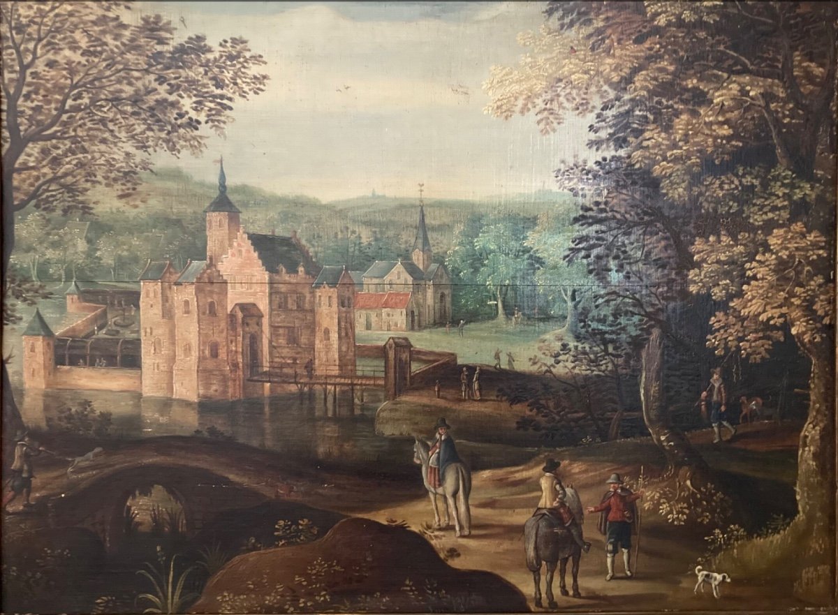 Peinture de Petit Château, Huile Sur Panneau De Chêne.-photo-3