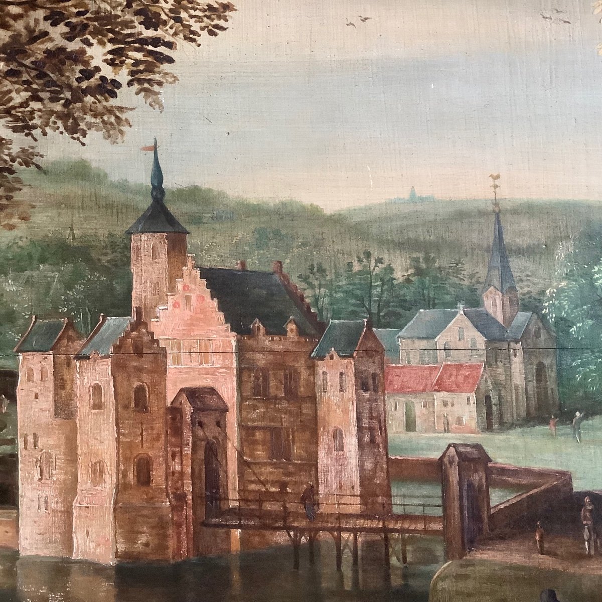 Peinture de Petit Château, Huile Sur Panneau De Chêne.-photo-4