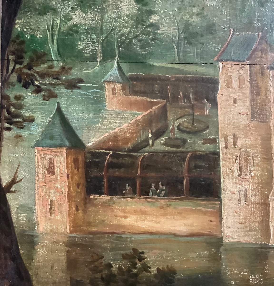 Peinture de Petit Château, Huile Sur Panneau De Chêne.-photo-1