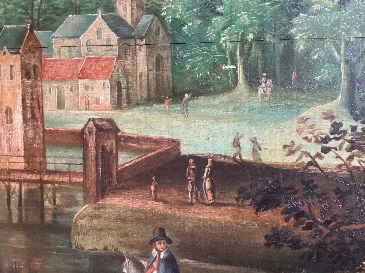 Peinture de Petit Château, Huile Sur Panneau De Chêne.-photo-4