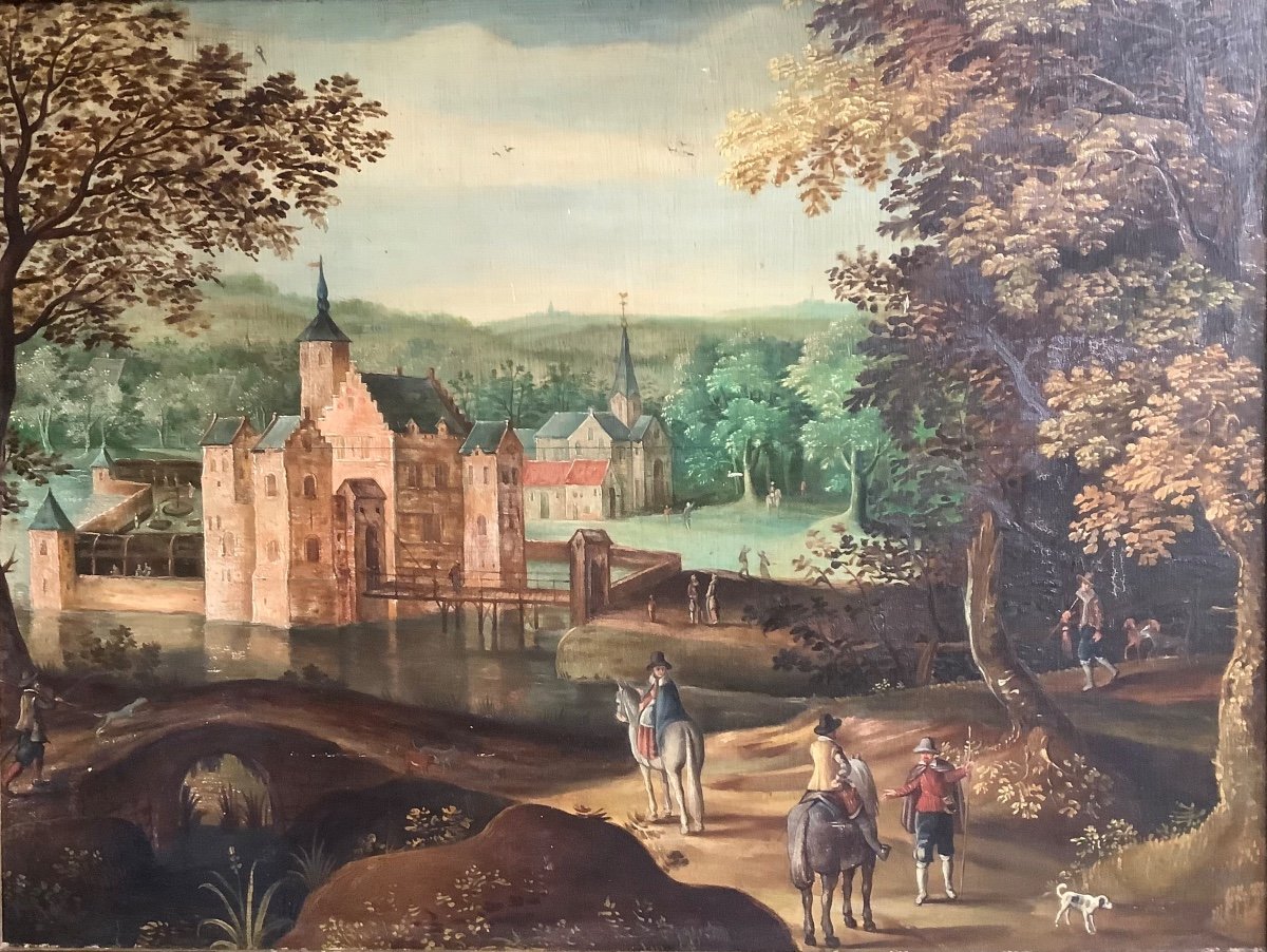 Peinture de Petit Château, Huile Sur Panneau De Chêne.