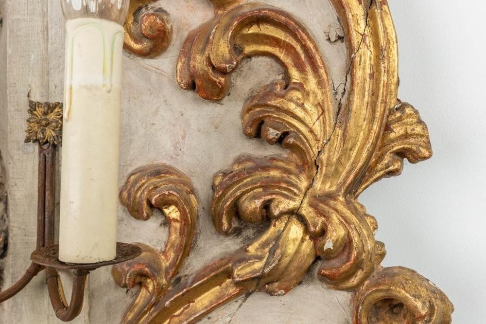 Grand Ornement / Support De Lampe Décoratif En Bois Polychrome 18ème.-photo-2
