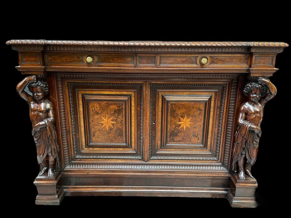 Special Cabinet With 2 Large Walnut Sculptures 19th Century.-photo-7