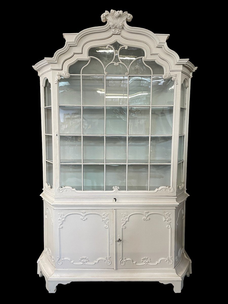 Charming Louis XV Display Cabinet With White Patina, 18th Century.