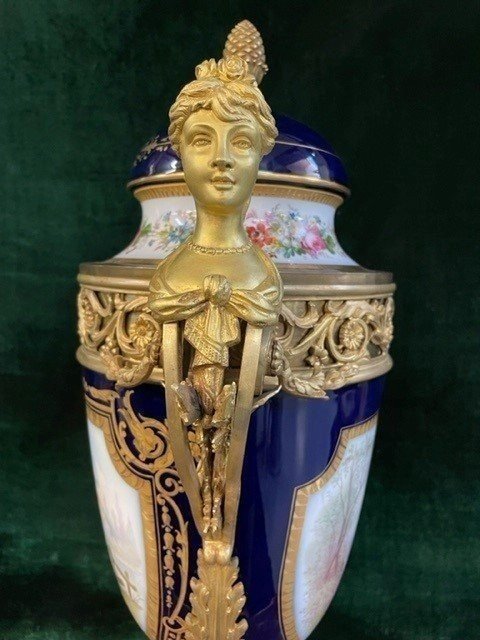Large Sèvres Porcelain Vase / Gilt Bronze 19th Century. (70 Cm)-photo-3