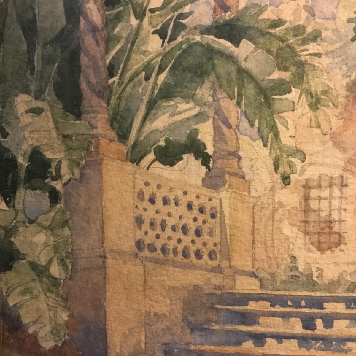 A Very Beautiful  Watercolor France Circa 1900 -photo-3