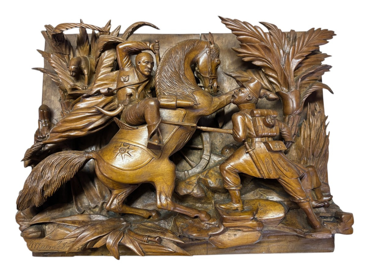 Bas-relief, Very Deeply Carved, In Fruit Wood, 19th Century-photo-3