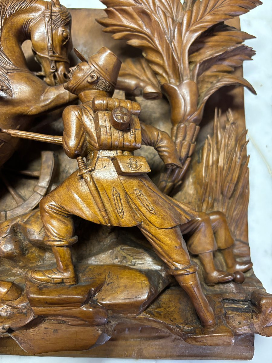 Bas-relief, Very Deeply Carved, In Fruit Wood, 19th Century-photo-3
