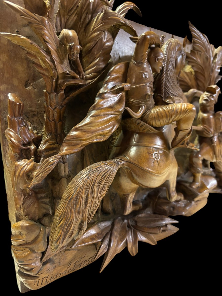 Bas-relief, Very Deeply Carved, In Fruit Wood, 19th Century-photo-6