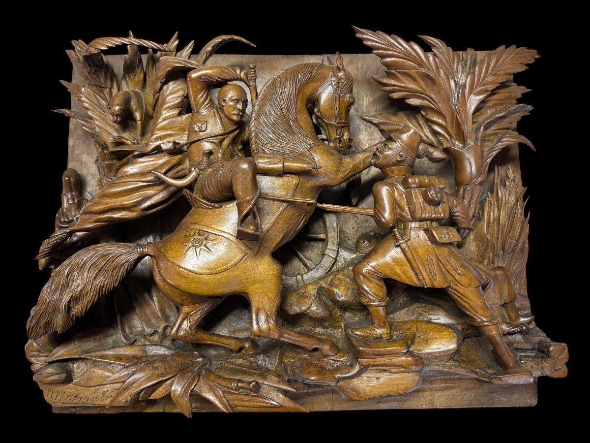Bas-relief, Very Deeply Carved, In Fruit Wood, 19th Century