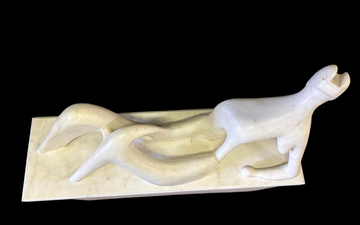 Large Modern White Marble Sculpture 107 Cm-photo-2