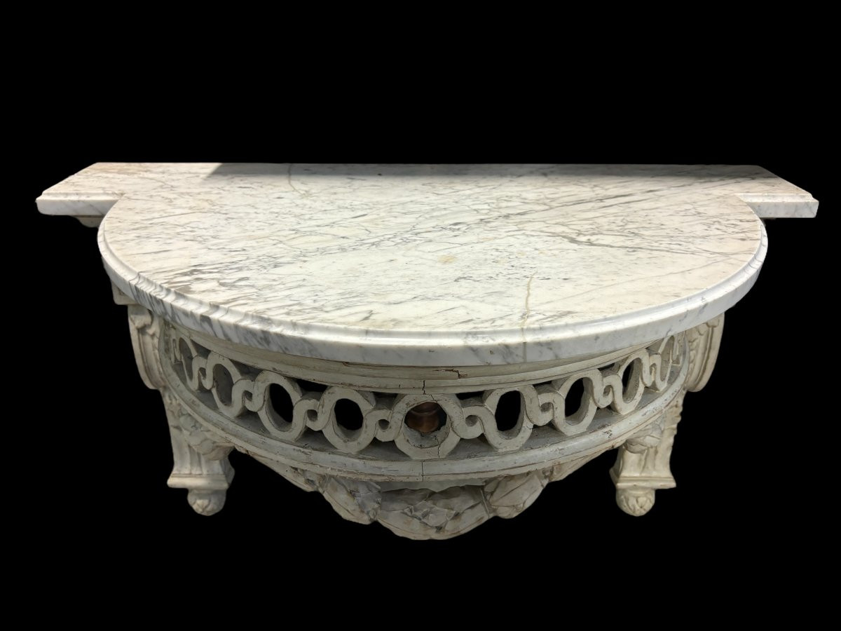 Belle Console Murale De Style Louis XVI En Bois Peint 18ème.-photo-5
