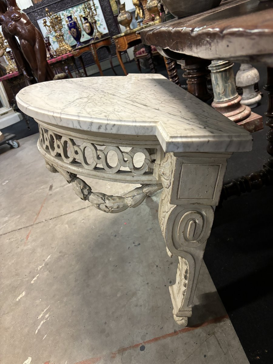 Belle Console Murale De Style Louis XVI En Bois Peint 18ème.-photo-6