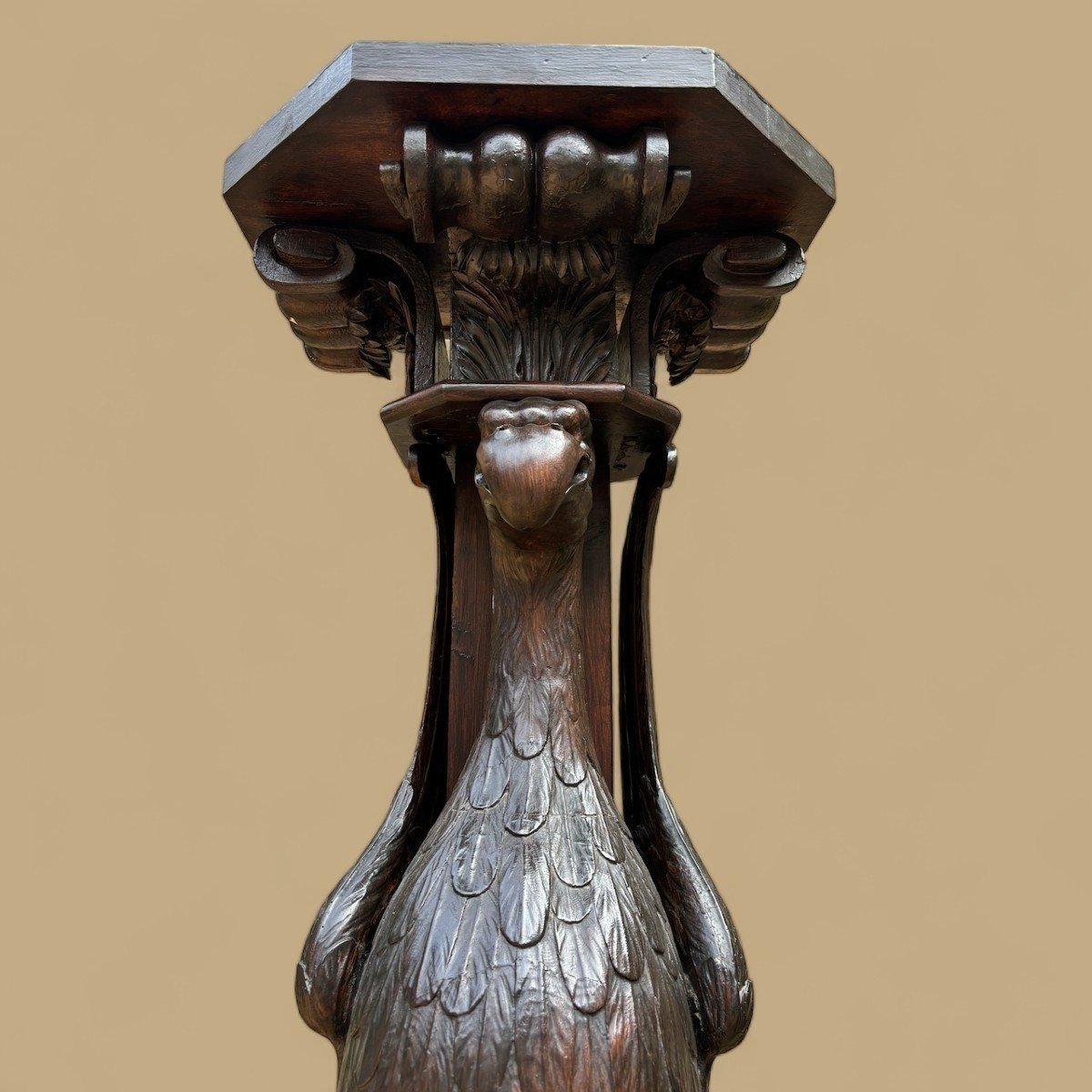 Large Empire Stand (134 Cm) "mythological Winged Beast" In Wood, 19th Century.-photo-1