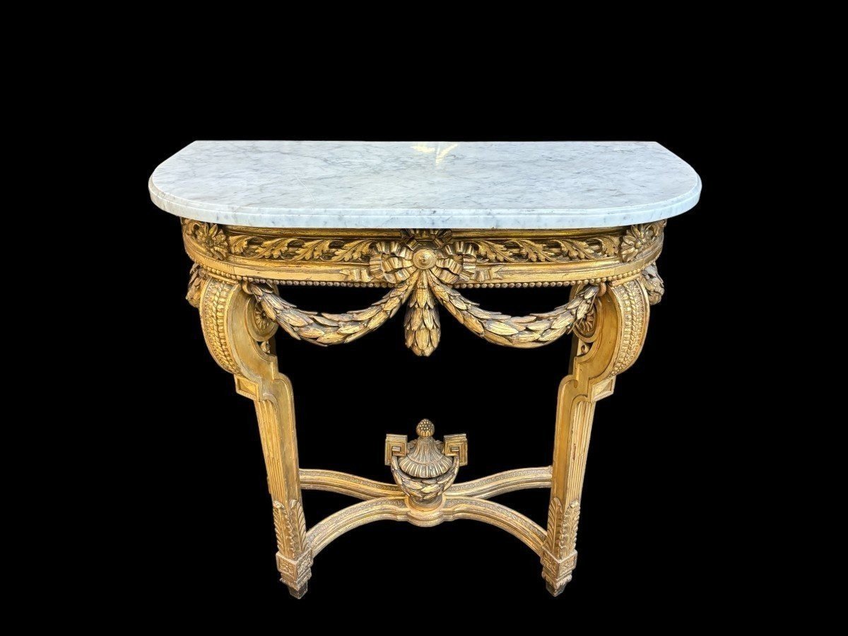 Jolie Console De Style Louis XVI En Bois Doré 19ème.-photo-1