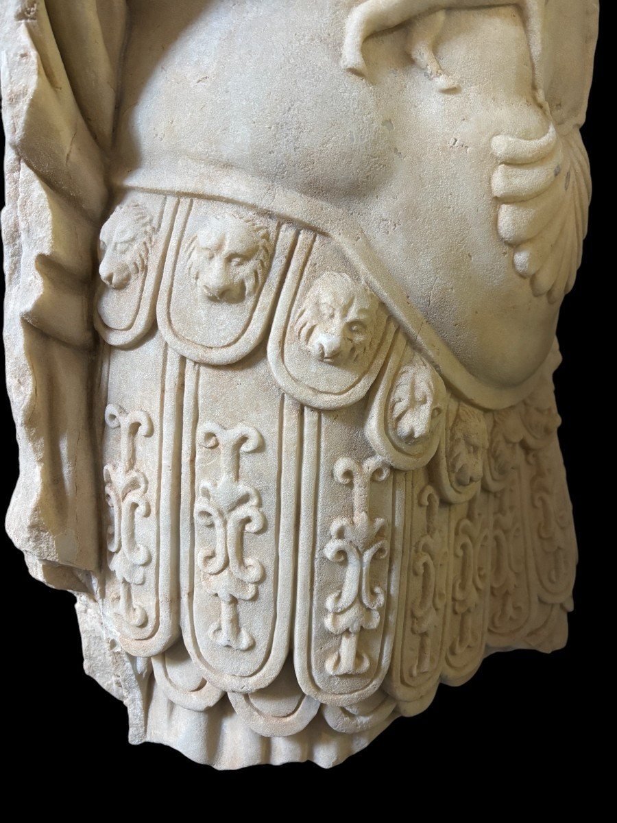 Large Sculpture Of A Roman Torso In White Marble, 20th Century. (152 Cm)-photo-5