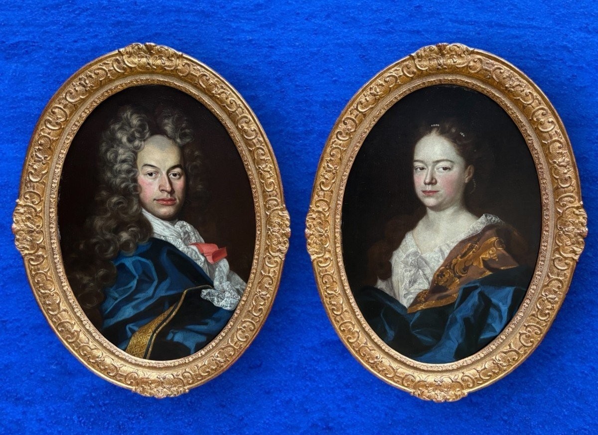 Pair Of Oval Portrait Paintings "nobles" Oil On Canvas 18th Century.-photo-8