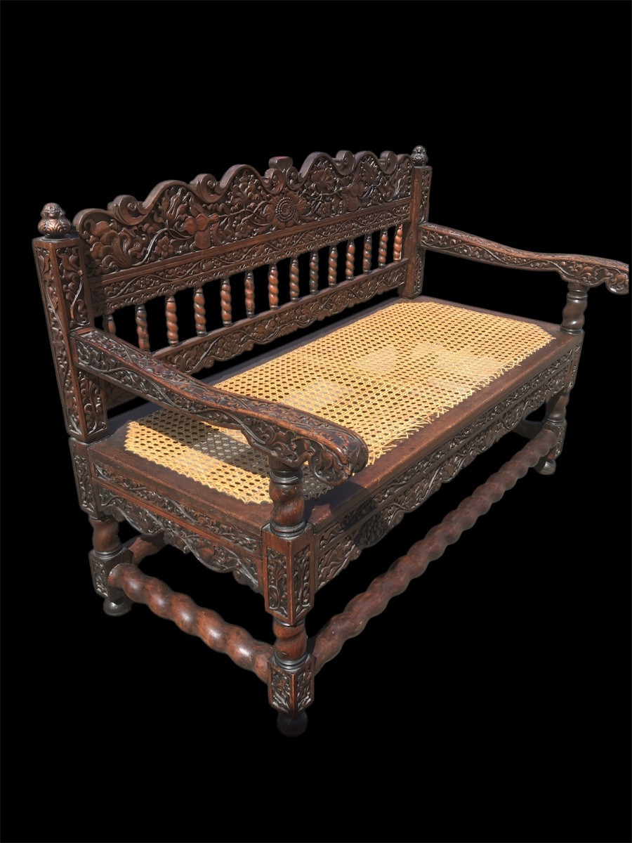 Banc Colonial Sculpté Du 18e Siècle VOC periode -photo-4