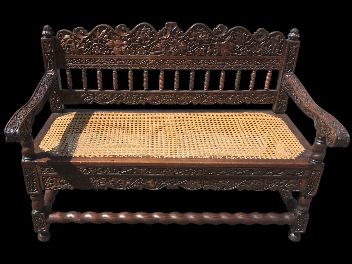 Banc Colonial Sculpté Du 18e Siècle VOC periode -photo-8