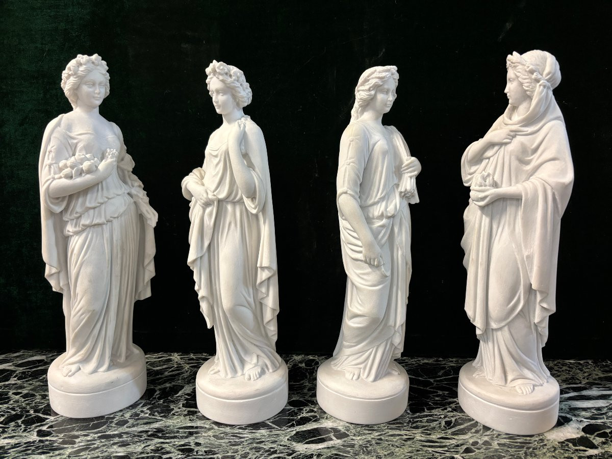 Series Of 4 Sculptures "the 4 Seasons" In Carrara Marble, 20th Century.-photo-3
