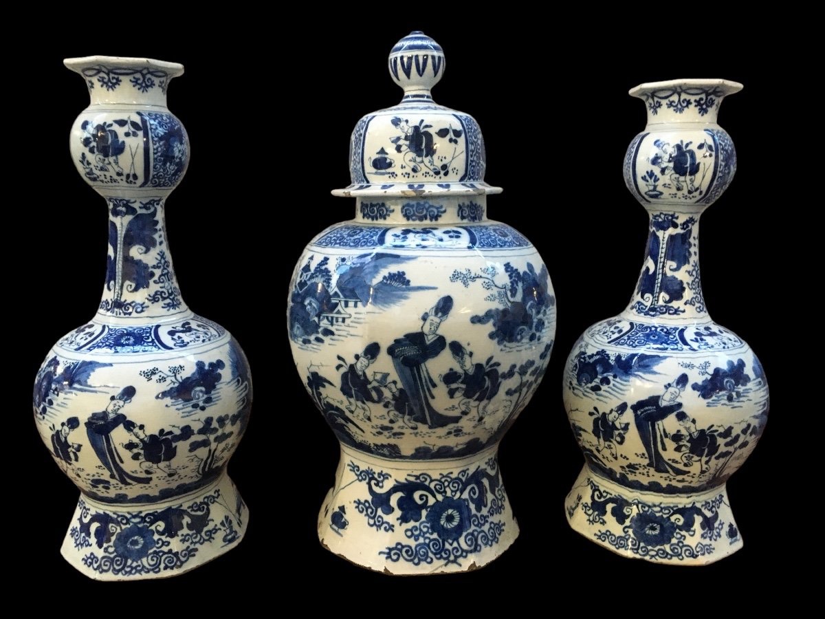 Three Delft Vases Circa 1675 H: 46 And 42 Cm -photo-8