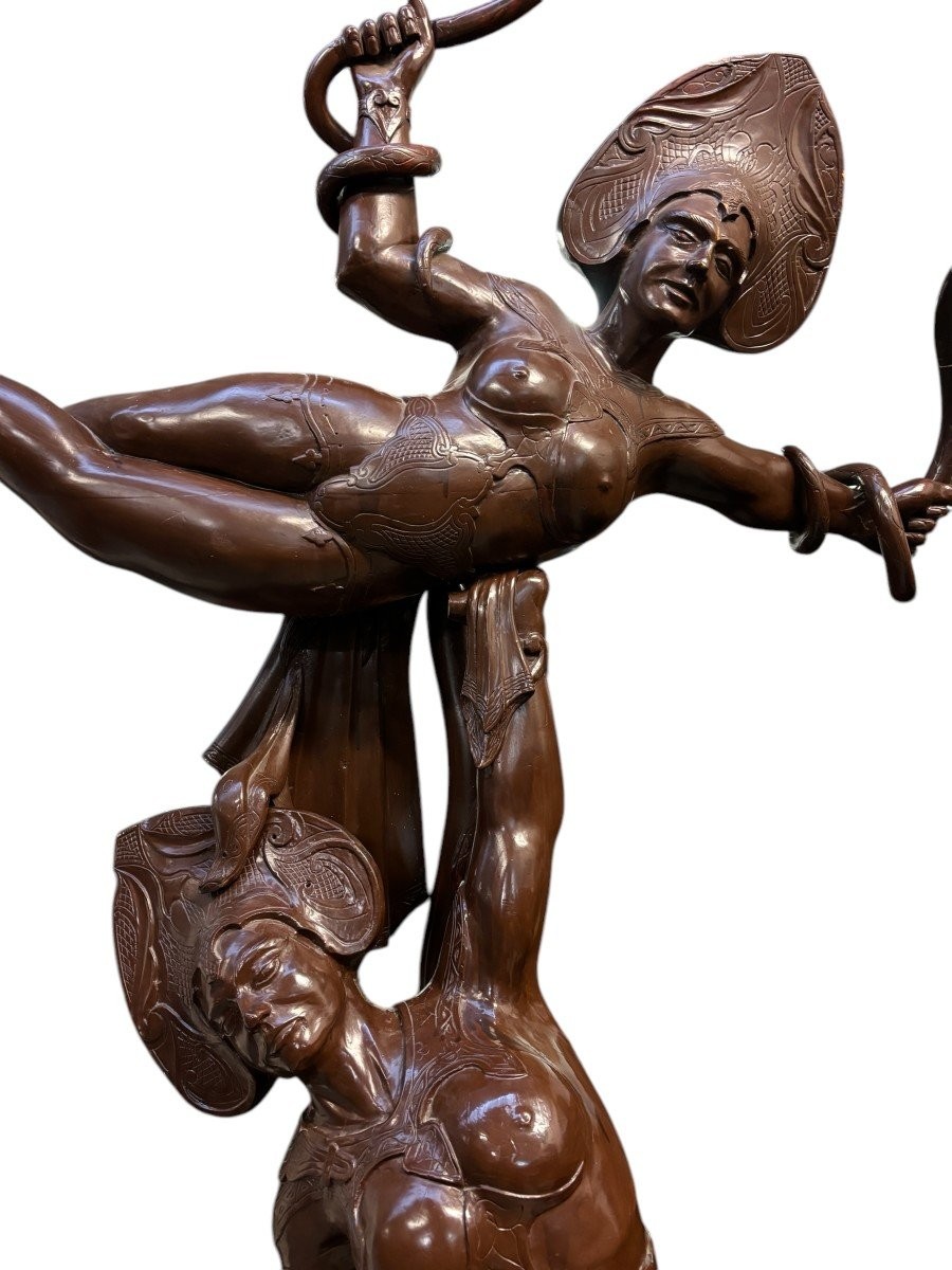 Grande Sculpture Décorative « Paire De Danseurs » En Bois ,début 20ème. ( 255 Cm )-photo-2