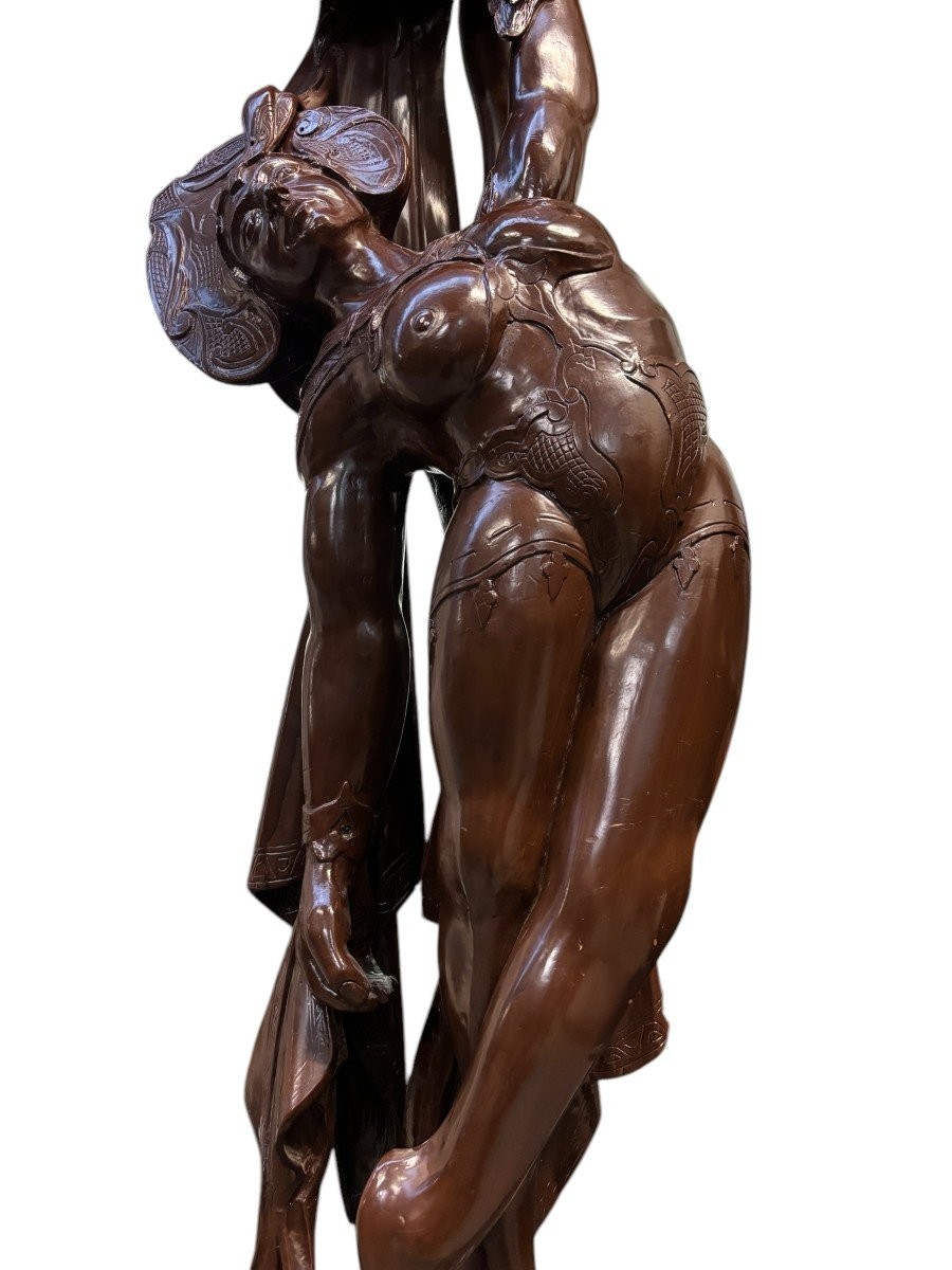Grande Sculpture Décorative « Paire De Danseurs » En Bois ,début 20ème. ( 255 Cm )-photo-3