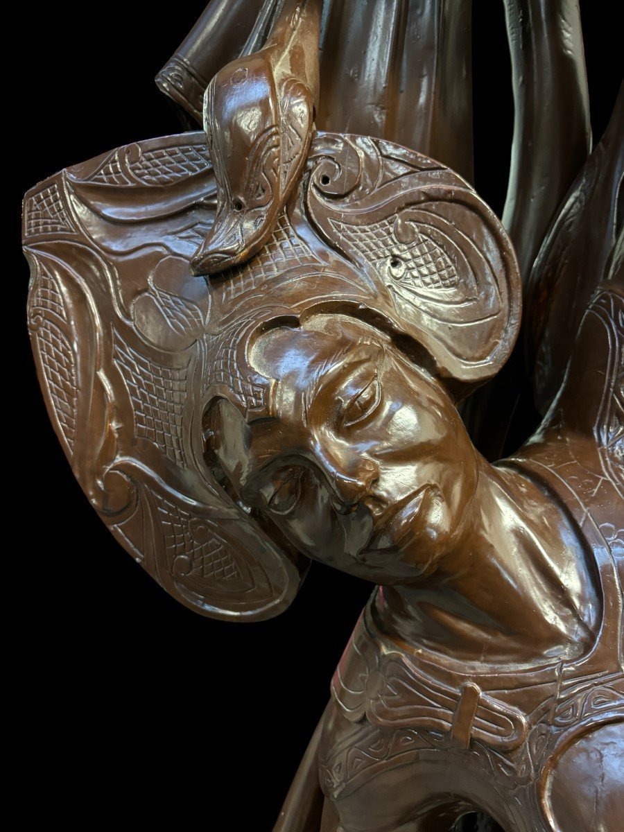 Grande Sculpture Décorative « Paire De Danseurs » En Bois ,début 20ème. ( 255 Cm )-photo-1